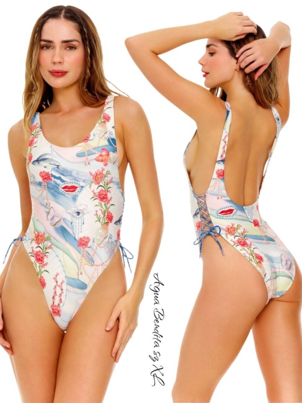 Agua Bendita Nácar Tribeca One Piece Lace-Up Swimsuit Multicolor XL